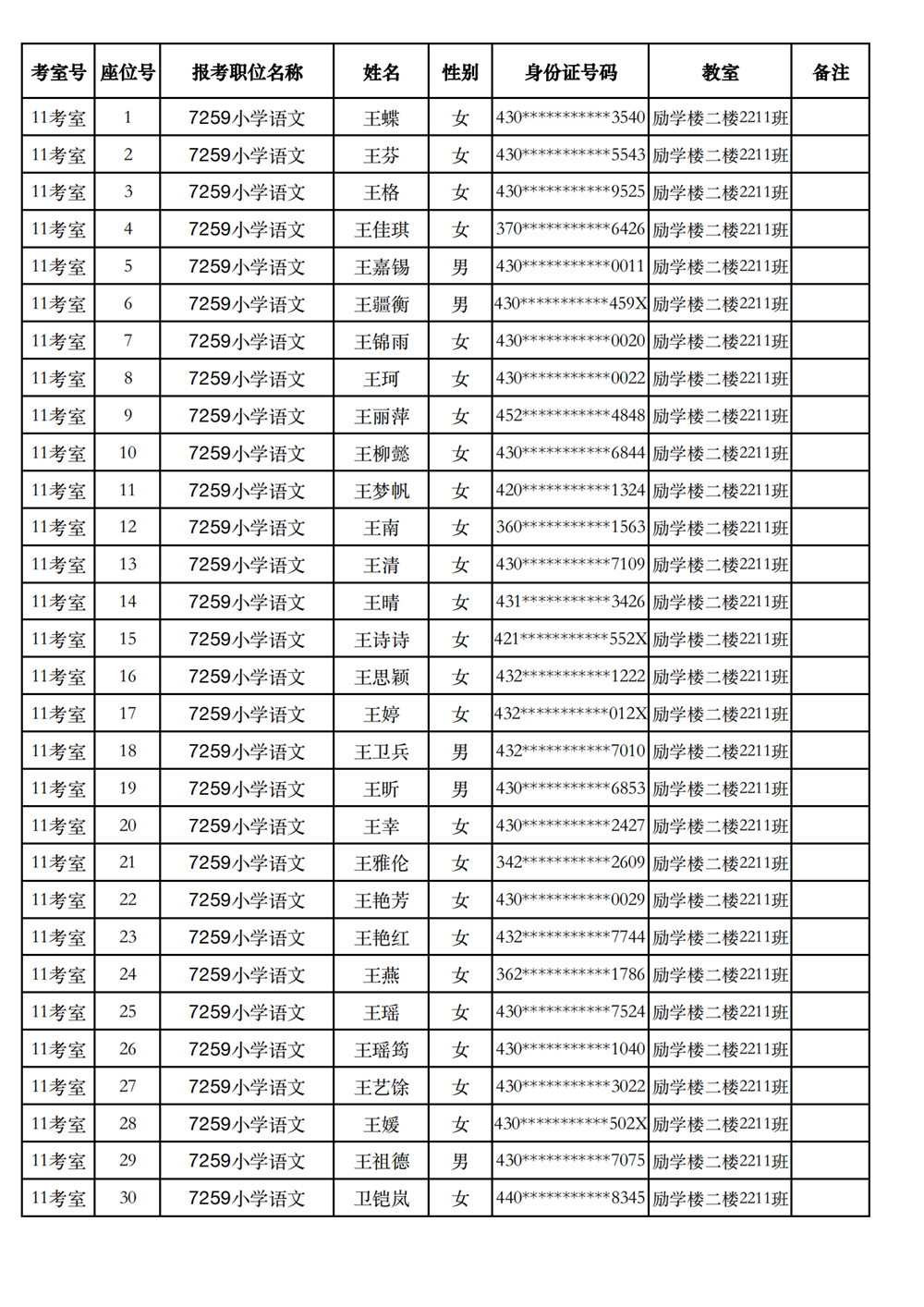 长沙市实验小学2023年引进高校毕业研究生笔试、选调骨干教师知识测验考场及座位号安排(图6)