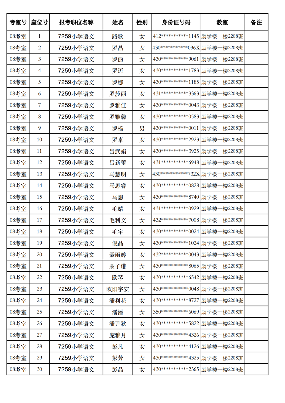 长沙市实验小学2023年引进高校毕业研究生笔试、选调骨干教师知识测验考场及座位号安排(图9)