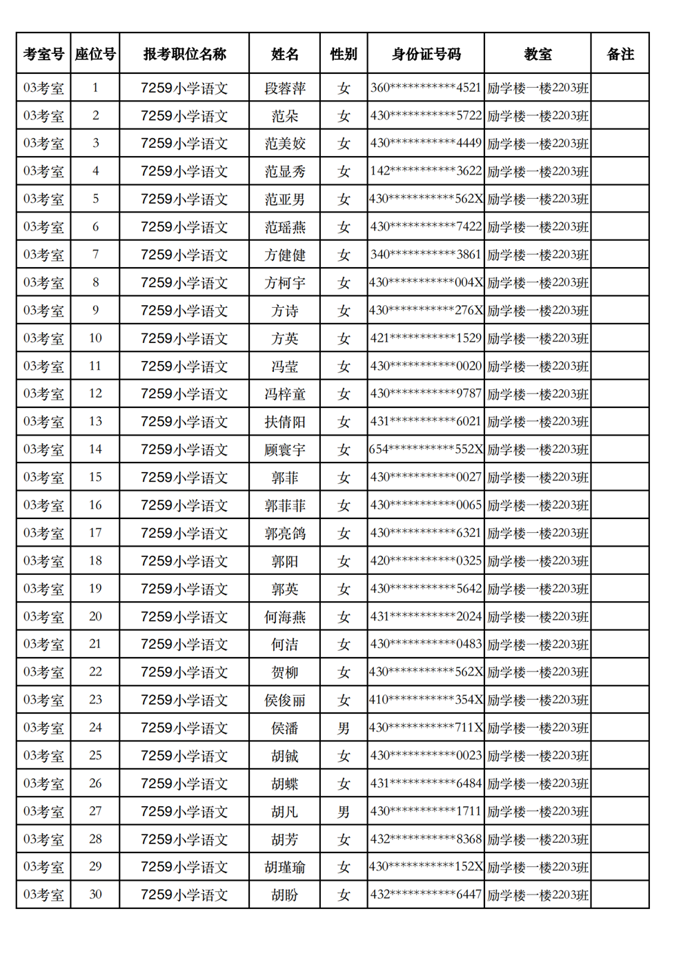 长沙市实验小学2023年引进高校毕业研究生笔试、选调骨干教师知识测验考场及座位号安排(图10)